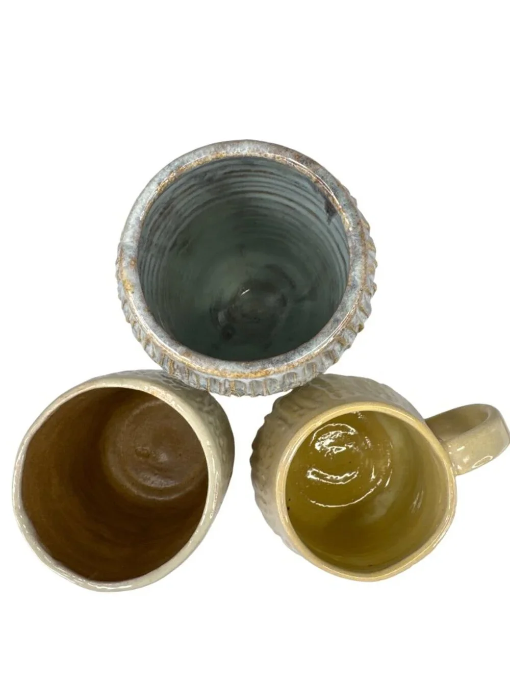 Andrea Art Pottery Handcrafted Ceramic Vase Cups Textured Neutral Glaze Set Of 3 - Picture 3 of 11
